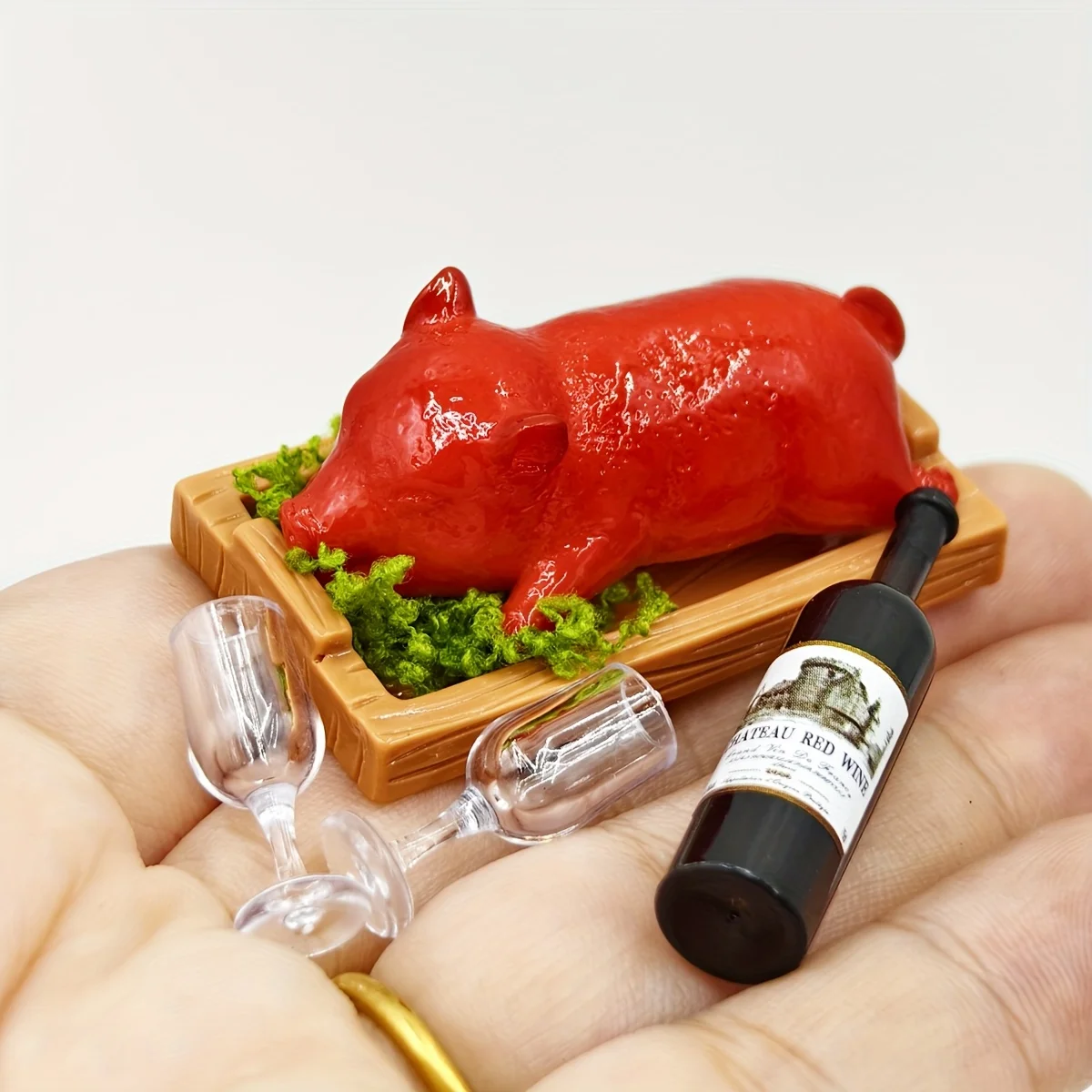 6-teiliges 1:12 Puppenhaus Wein- & Essensset, Mini-Schwein, Ente, Huhn, Truthahn Modell, DIY Miniatur-Szenendekoration, Weihnachtsgeschenk – Detail 7
