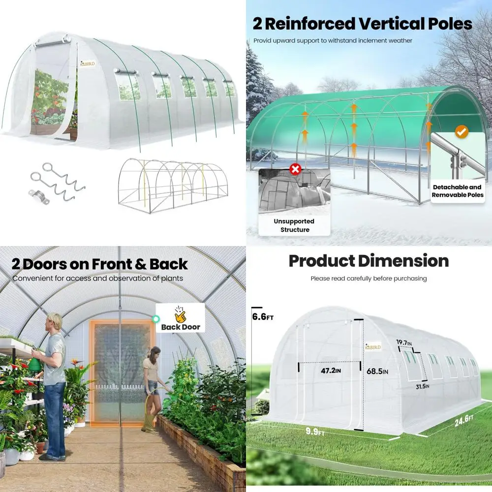 

Большая уличная сверхмощная теплица из оцинкованной стали, 25x10x6,6 футов, сетчатая дверь, витрина, качество премиум-класса для сада