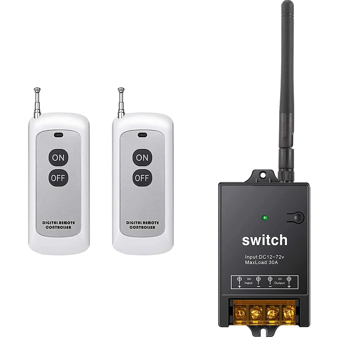Remote Control Switch,DC 12V/24V/48V/72V 40A Relay, Wireless RF Switch with 984FT Long Range Remote Switch A002