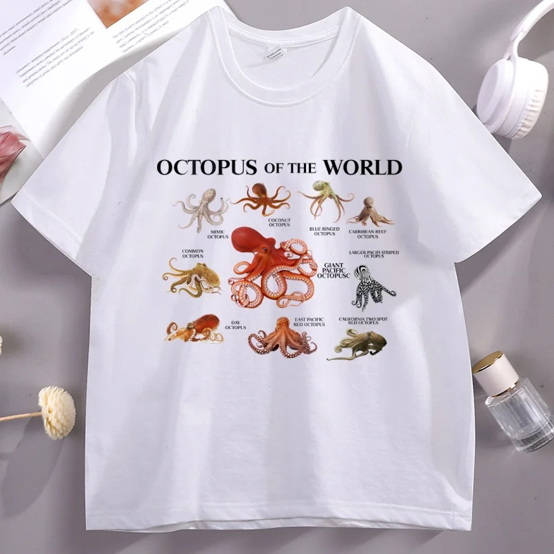 

Types of Octopus T-Shirt Men Women Ocean Graphic Tee Short Sleeve Casual Breathable Round Neck Tshirt Streetwear Mens Clothing