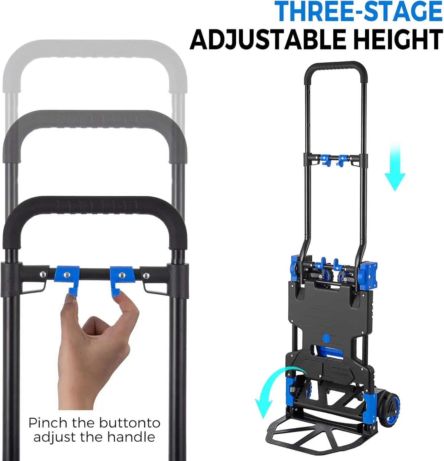 Truck, Heavy Duty Hand Truck Dolly Cart, Convertible Dolly Cart 330lbs Capacity W/Foldable Basket, 2 in 1 Luggage Trolley Cart f