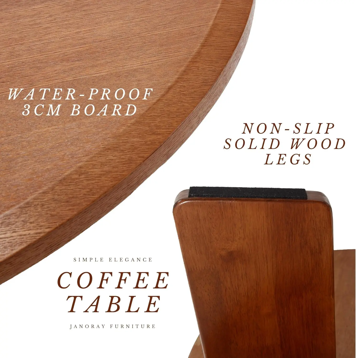 Modern Farmhouse Round Wood Coffee Table - Small Easy Assembly Floor/Couch End Table, Walnut for Living Room/Office/Reception