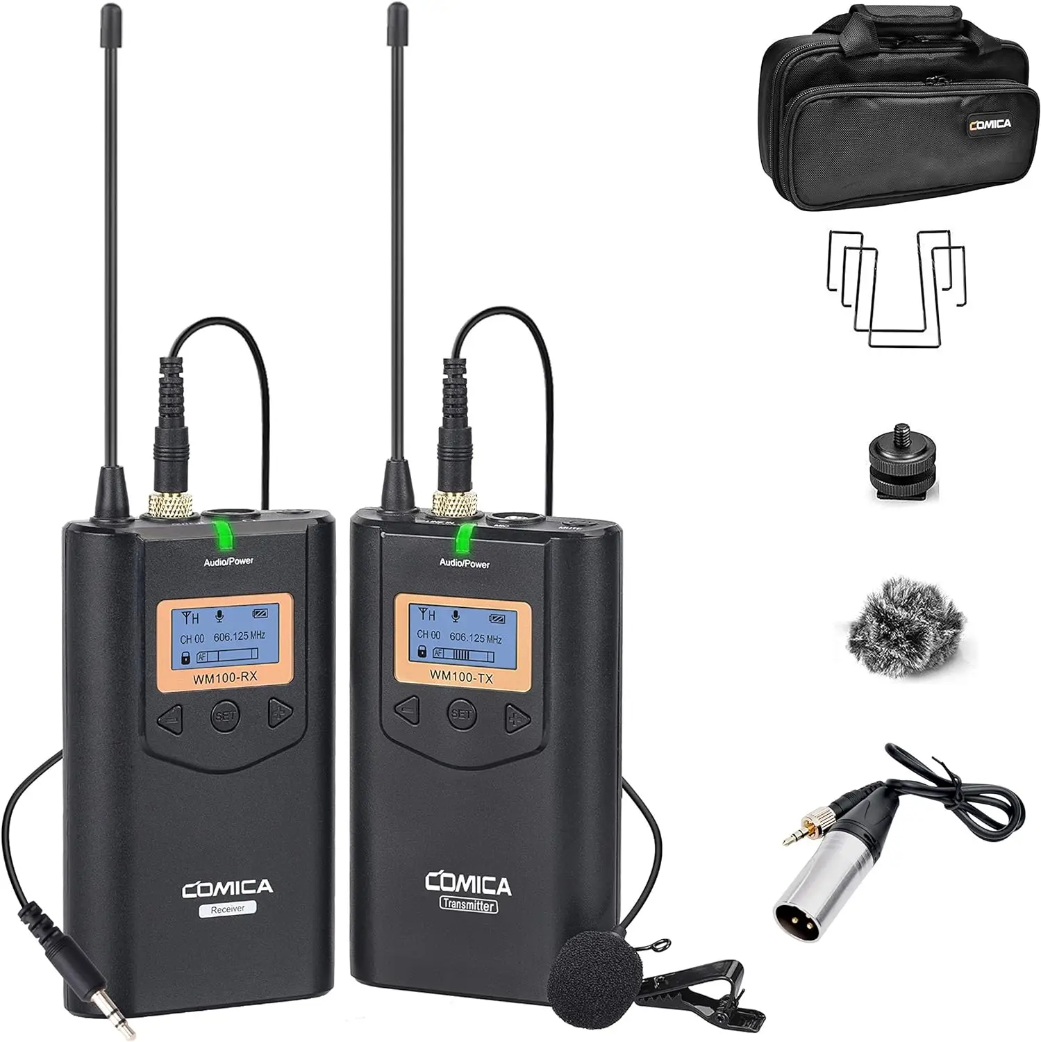 Wireless Lavalier Microphone System, Comica CVM-WM100 UHF 48 Channels Professional Wireless Microphone Compatible with Canon