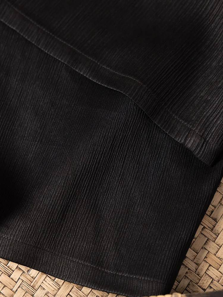 Black Vertical Pattern New Chinese Style Elastic Waist 100% Natural Mulberry Silk Gambiered Guangdong Gauze Women's Casual Pants