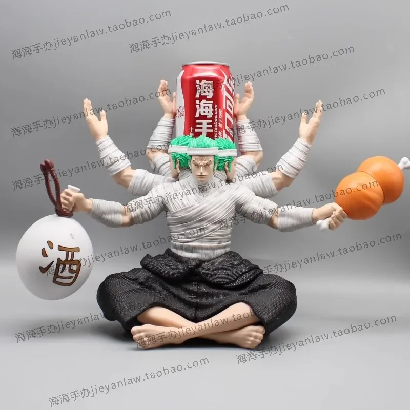 

26cm Zoro One Piece Figures GK Bandages Roronoa Zoro Action Figurine Three Heads Six Arms Anime PVC Cell Phone Holder Model Toys