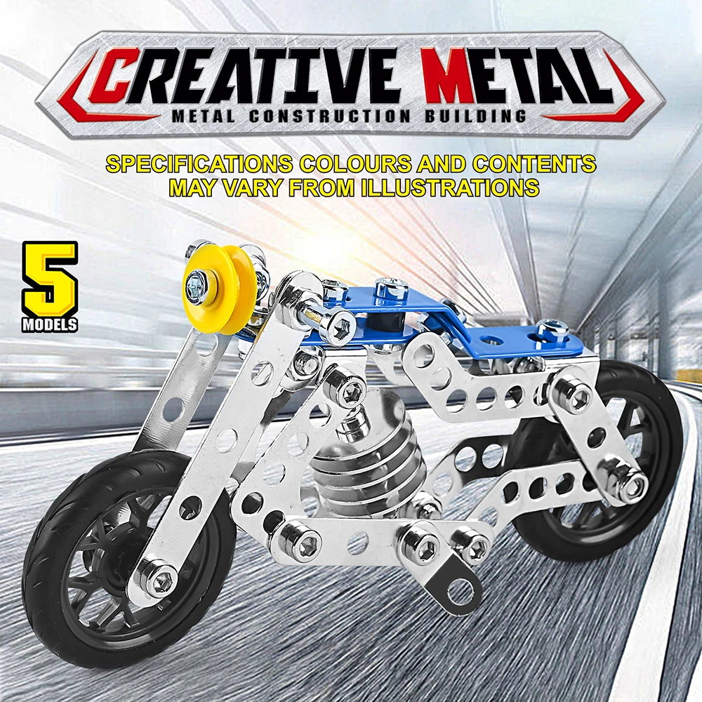 5PCS 3D Metal Building Blocks Motorcycle High-speed Racing Set Simulation Screw and Nut Assembly Car Model  Kids Toys Gifts