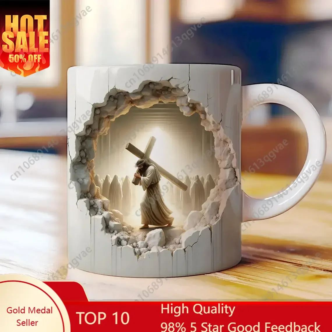 

3D Jesus and Cross Hole Wall Cracked Mug 11oz Mug Religious Coffee Mugs Bible Verse Coffee Cup Faith Cups Christian