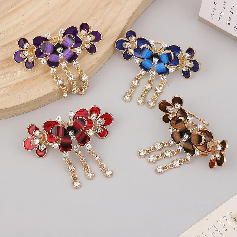 Brand New Fashion Cute Double Butterfly Hair Clips Women Girls Rhinestone Ponytail Hair Clips Crab Clips Bridal Hair Accessories