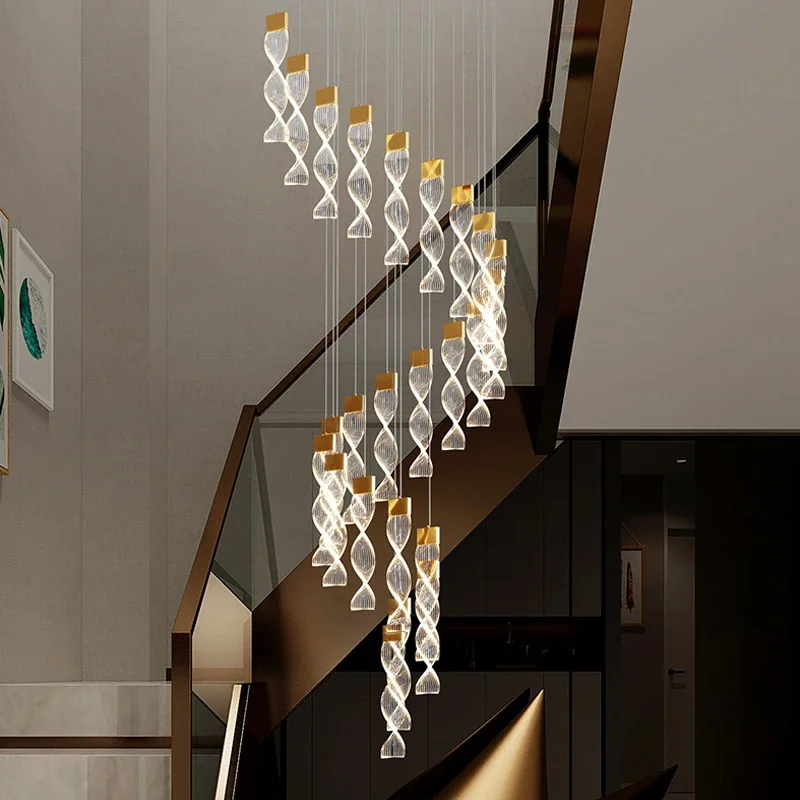 Nordic Spiral Staircase Chandelier Duplex Building Acrylic LED Light For Hotel Lobby Kitchen Island Indoor Hanging Lamp Люстра