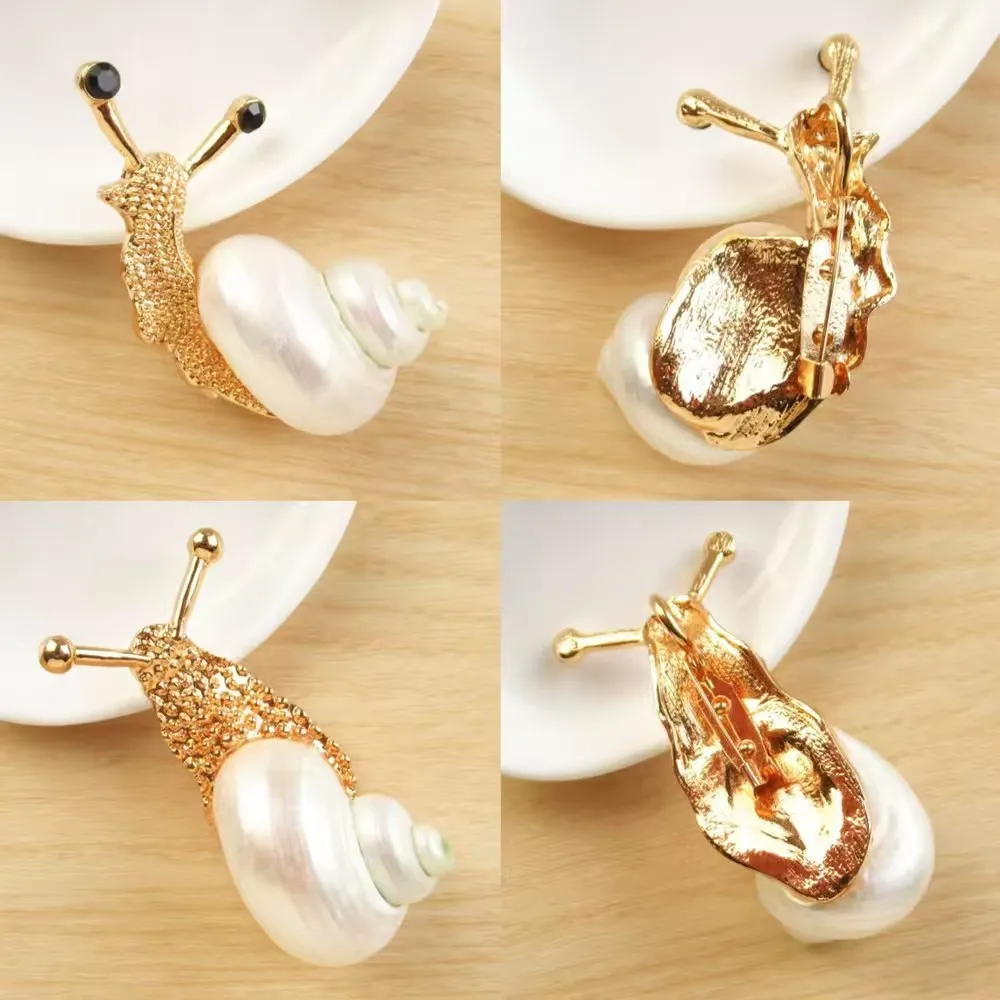 Summer Style Brooches Natural Mother Of Pearl Snail-Shaped Brooch For Elegant Fascinators Women Brooch Jewelry Gift 52x31mm