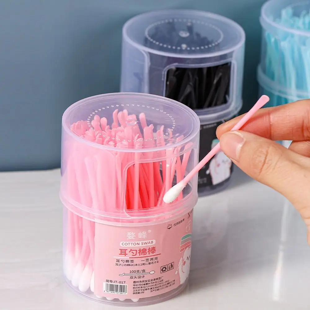 100Pcs High Quality Double-headed Ear Cleaner Plastic with Ear Spoons Cotton Swabs Disposable Soft Cleaning Cotton Bud Home