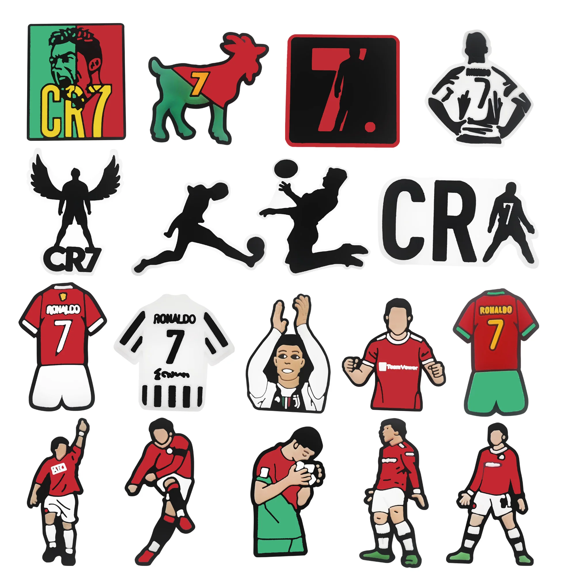 18Pcs Ronaldo Cartoon Football Star PVC Shoes Charms Buckle Clog Decorations DIY Wristbands Backpack Kids Boys Birthday Gift