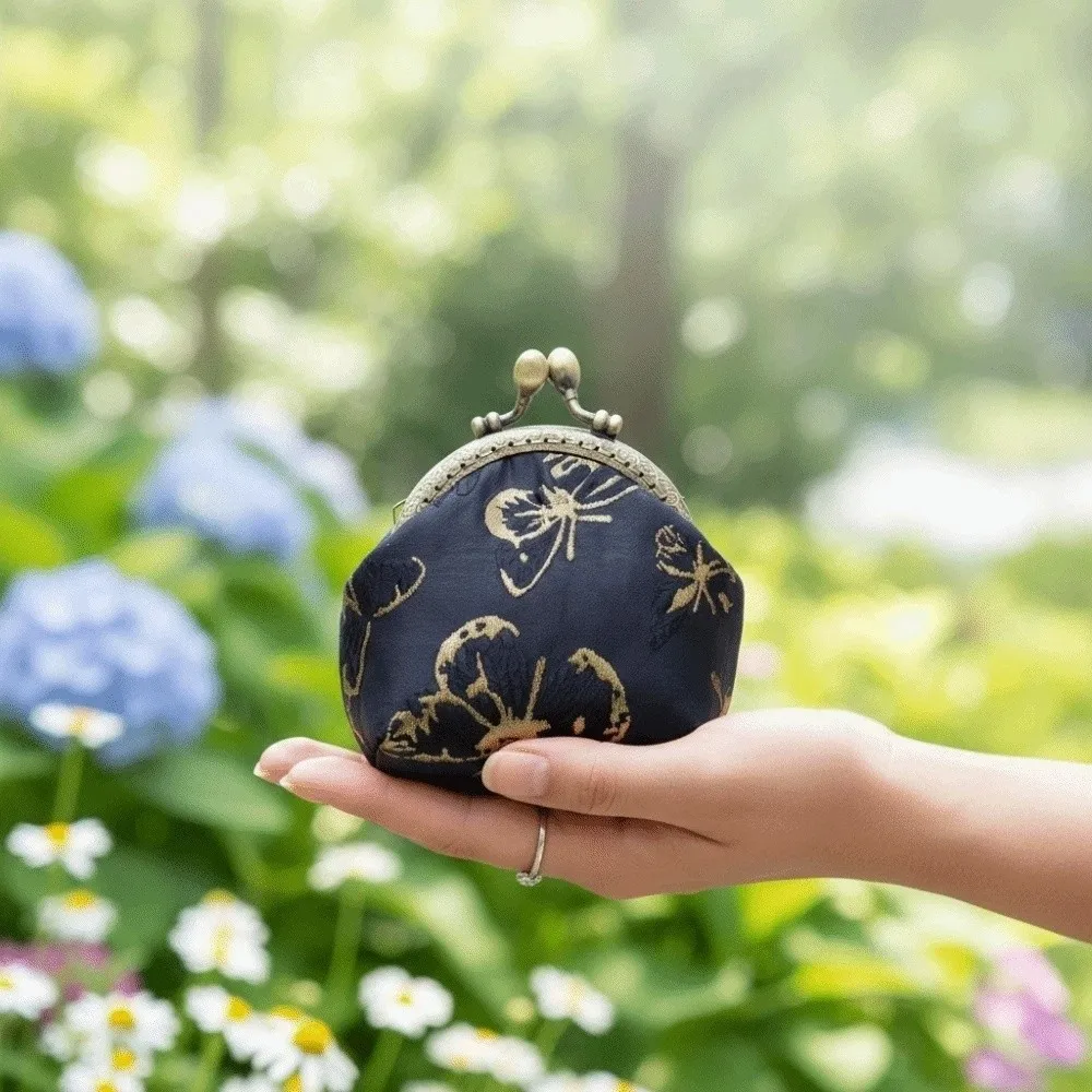 Anti-lost Kiss Lock Coin Purse Thickened Polyester Brocade Mini Pouch Portable Chinese Style Embroidered Small Pocket