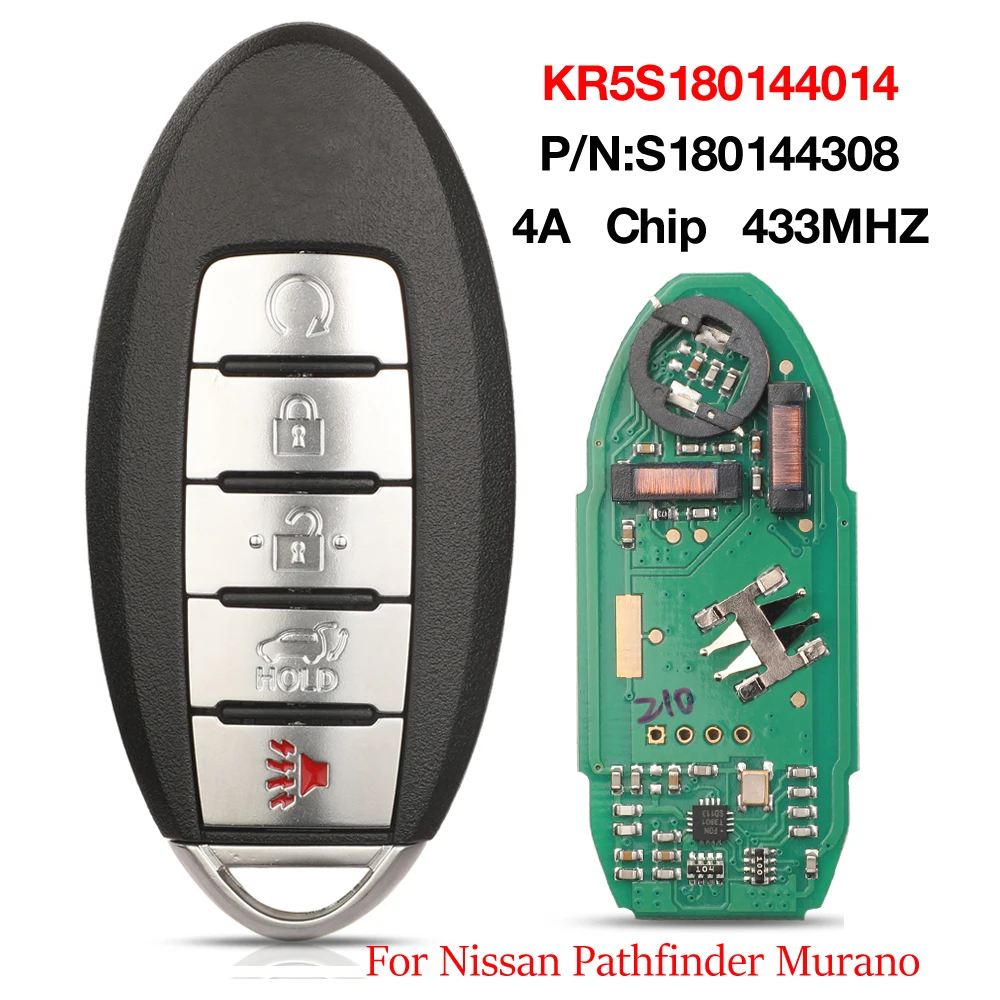 

jingyuqin KR5S180144014 P/N S180144308 4AChip 433MHZ Remote Car Key For Nissan Pathfinder Murano IC#7812D-S180204