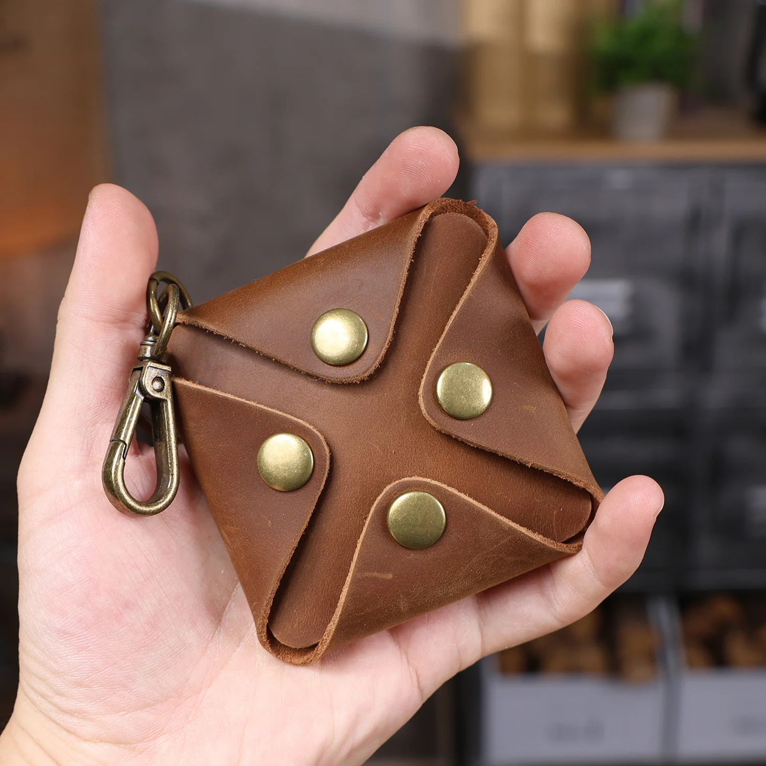 S.WORKER Vintage Vollnarbenleder Schlüsseletui Retro Mini-Münzbörse mit Schlüsselhaken Echtleder Kopfhörer-Aufbewahrungstasche Schlüsselanhänger – Detail 6