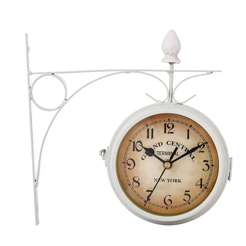 Outdoor Bracket Clock Garden Station Wall Clock Double Sided Clock Black/White