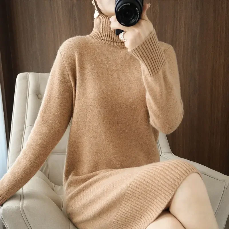 High neck pullover for women loose and stylish dress suitable for autumn and winter inner wear knitted base sweater