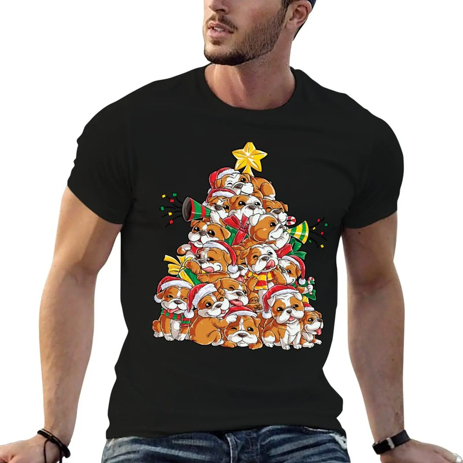 English Bulldog Christmas Shirt Xmas Tree Dog Boys Girls Tee T-Shirt t shirts for man cotton funny T-Shirt