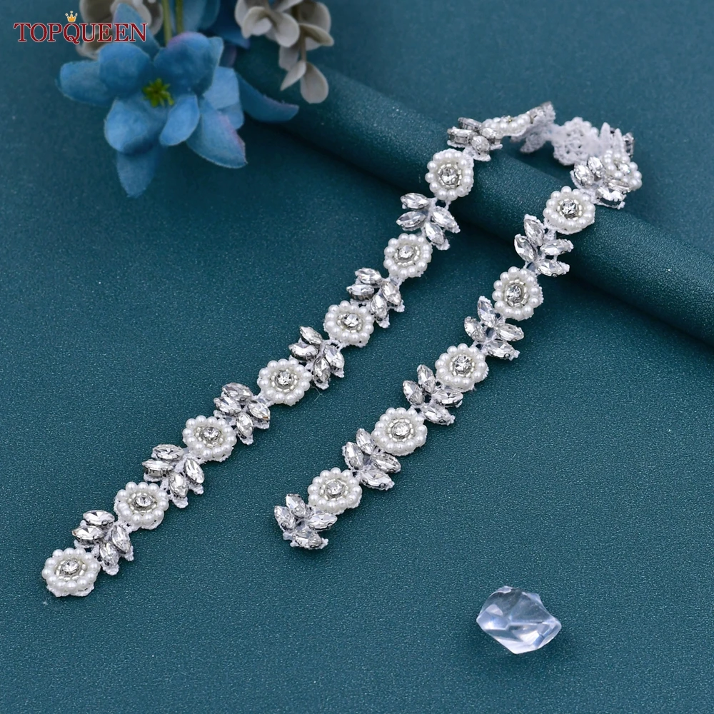 TOPQUEEN S101 Women Dress Belt Silver Flower Bridal Wedding Dress Decoration Pearl Rhinestones Appliques Party Gown Sash