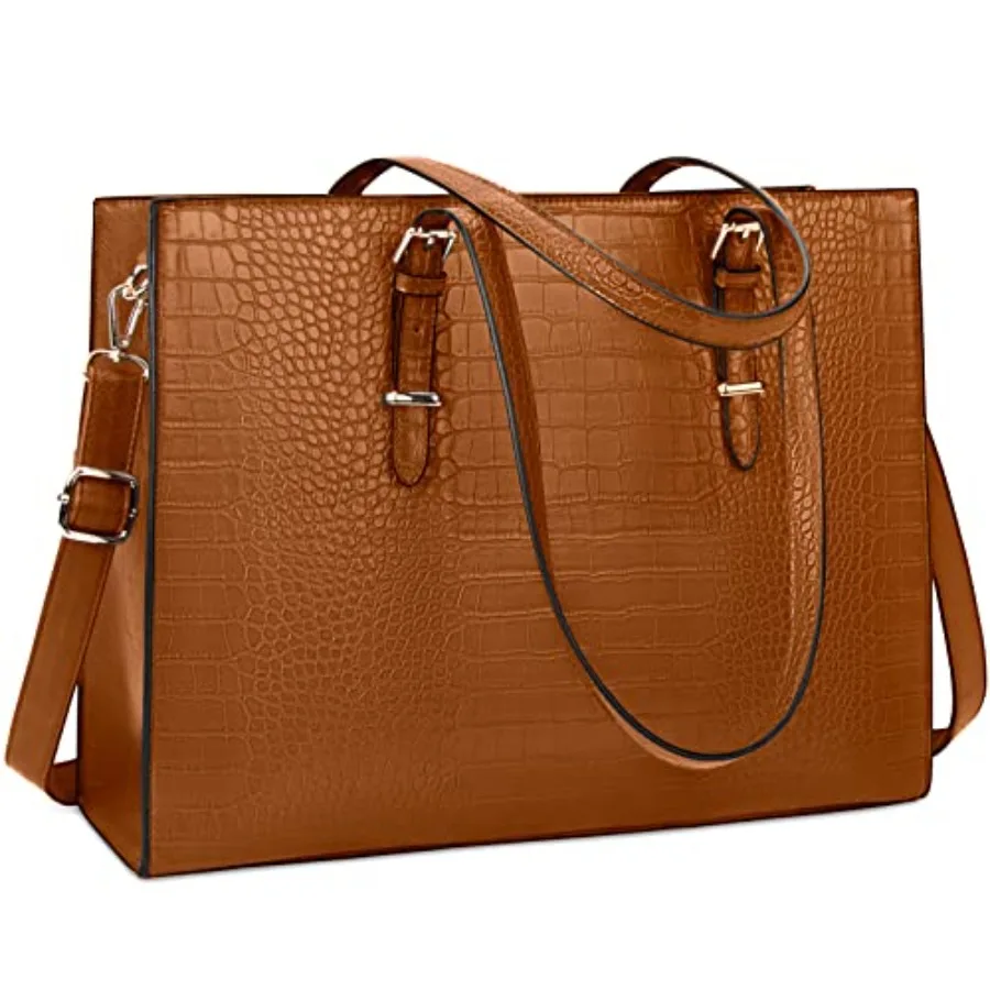 

Laptop Bag for Women 15.6 Inch Crocodile Leather Tote Bag Water-resistant Work Briefcase Business Computer Shoulder Bag for Tra
