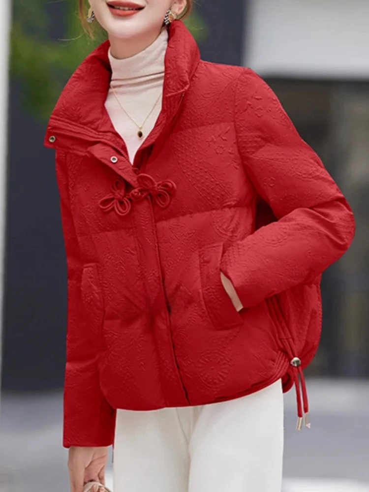 

New Chinese Sle Thiened down Cotton Jaet Women's Faionable Sli Anti-Aging Winter Coat Button Design Casual Straig...