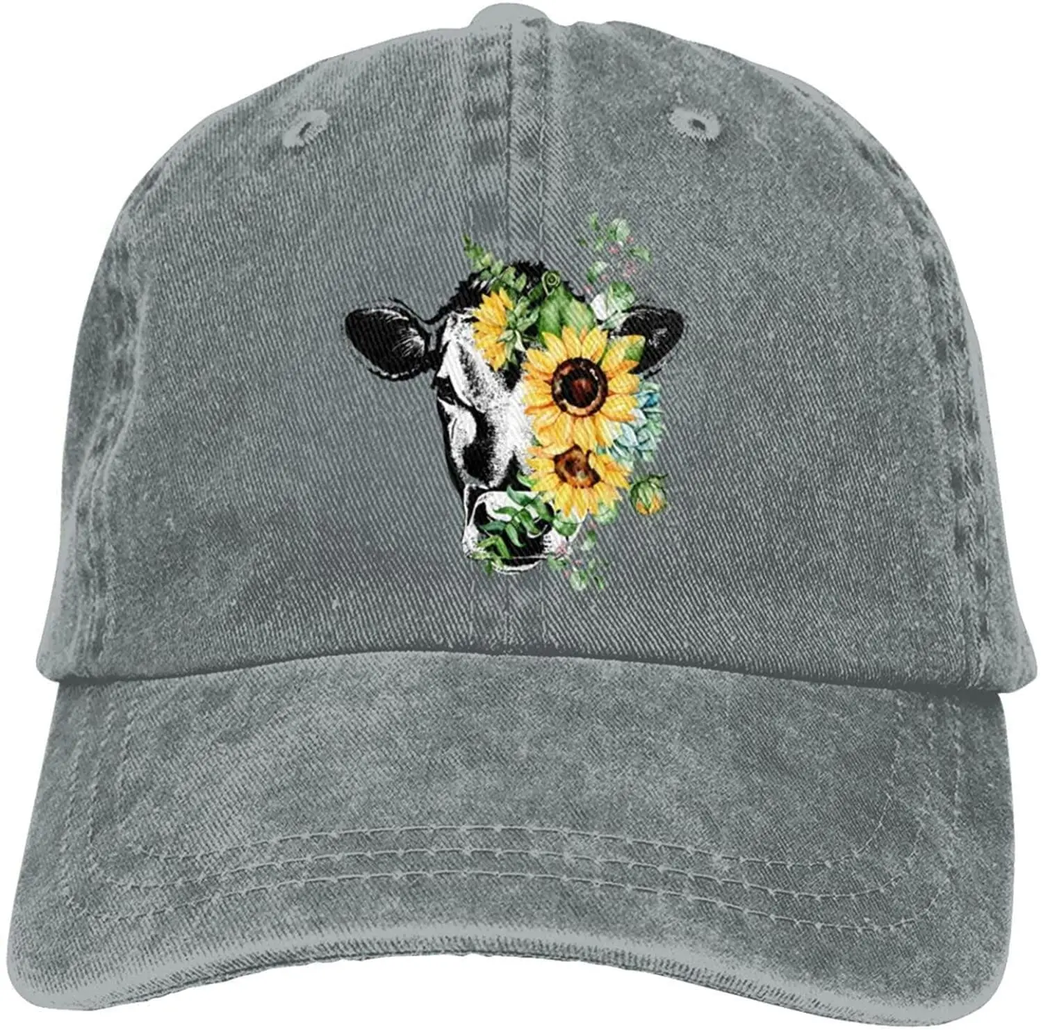 

Cow Sunflower Cow Lover Animals Baseball Cap Men Women Adjustable Trucker Hat Fitted Hat Silver Hat