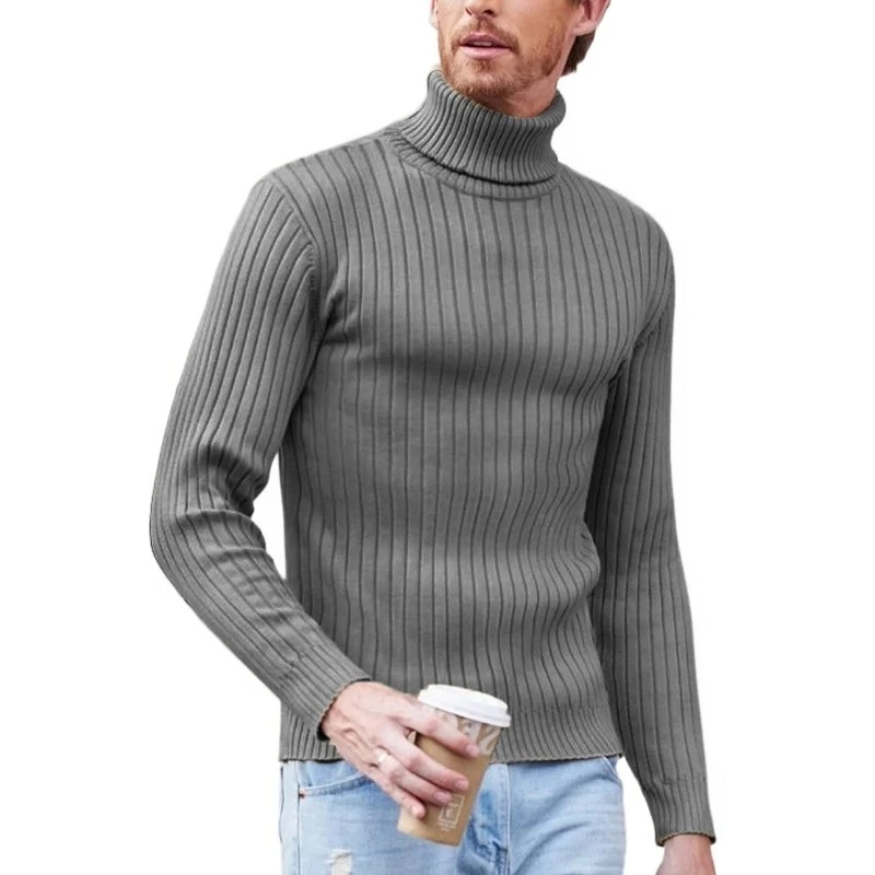 Animal Game Autum Men's Casual Pullover Wool Turtleneck Sweater Stripe Knitted Winter Warm Outerwear Jerseys Stripes Basic Tops
