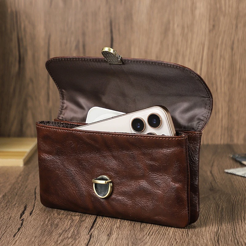 

Мужская поясная сумка для телефона из натуральной кожи, поясная сумка из натуральной кожи, поясная сумка 6,9 дюйма, чехол для телефона для iPhone 16 Pro Max ﻿