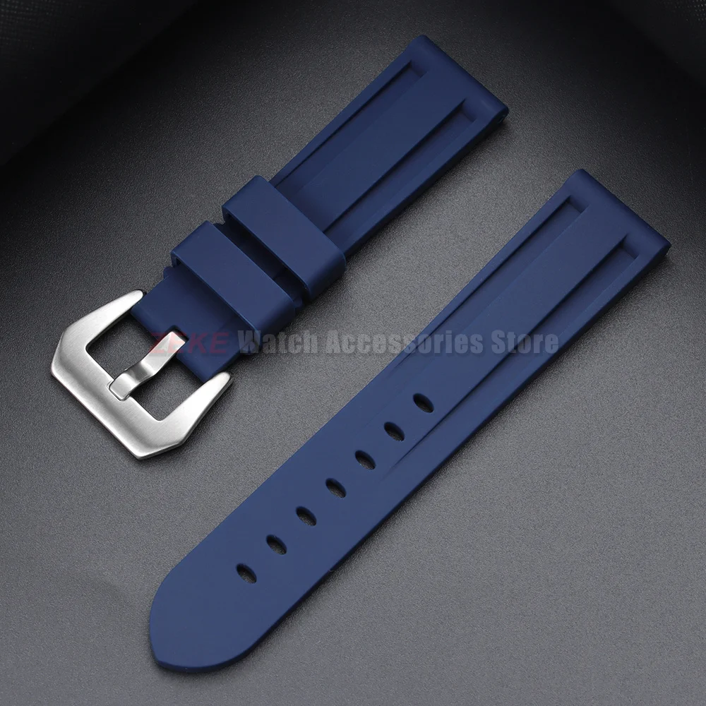Sportliche 20mm 22mm 24mm 26mm Silikon-Uhrenarmbänder Weiche Komfortable Gummi-Uhrenarmbänder für Panerai Blaue Schwarze Armbänder Zubehör – Detail 26