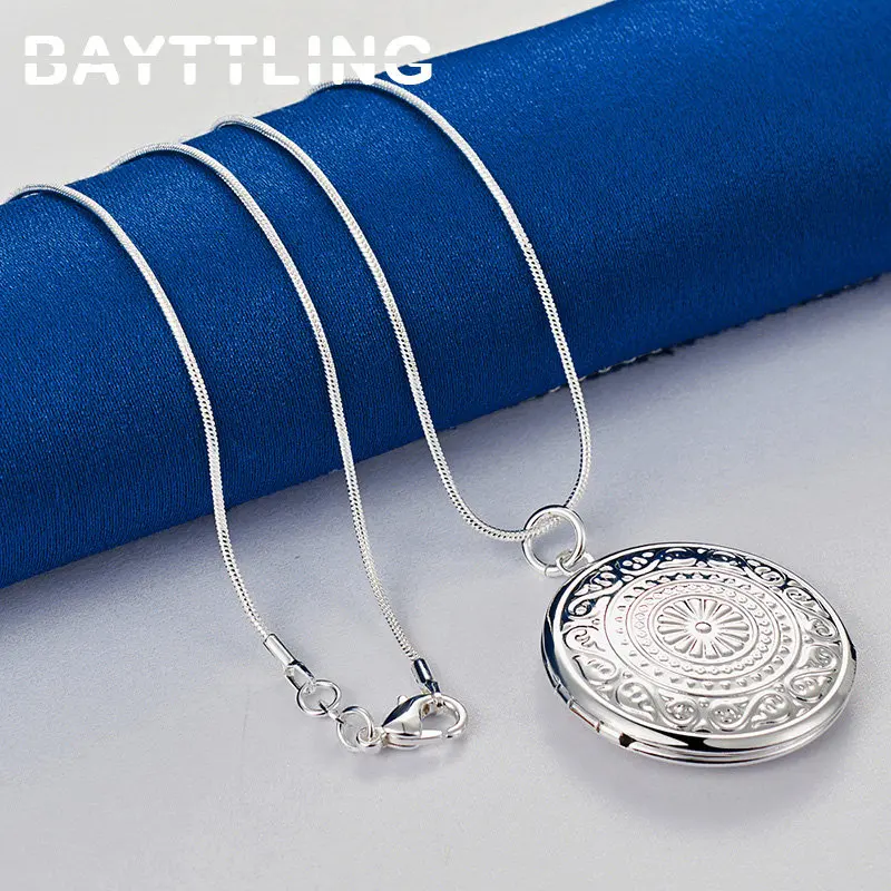 925 Sterling Silver 16-30 Inches Classic Round Photo Frame Necklace For Women Men Fashion Charm Wedding Gift Jewelry Party