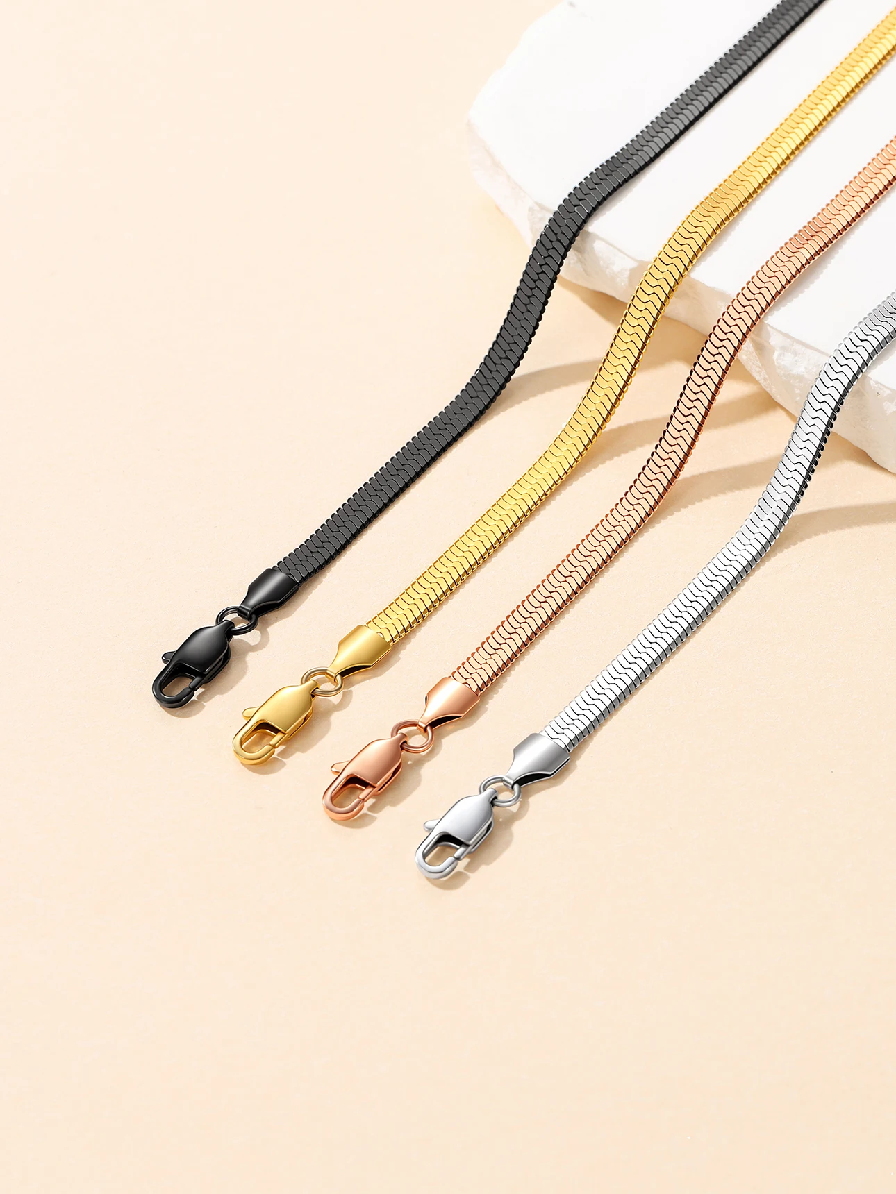 3mm 5mm Flat Snake Chain Necklaces for Woman 316L Stainless Steel 12/15/18inches Stackable Chains Necklaces for Girls