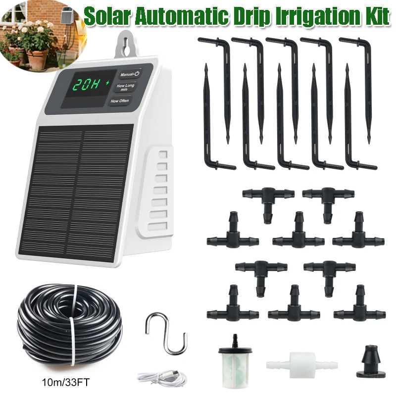 Solar Drip Irrigation System Automatic Watering Plants Supplies for Home and Garden Balcony Greenhouse Hanging Plants