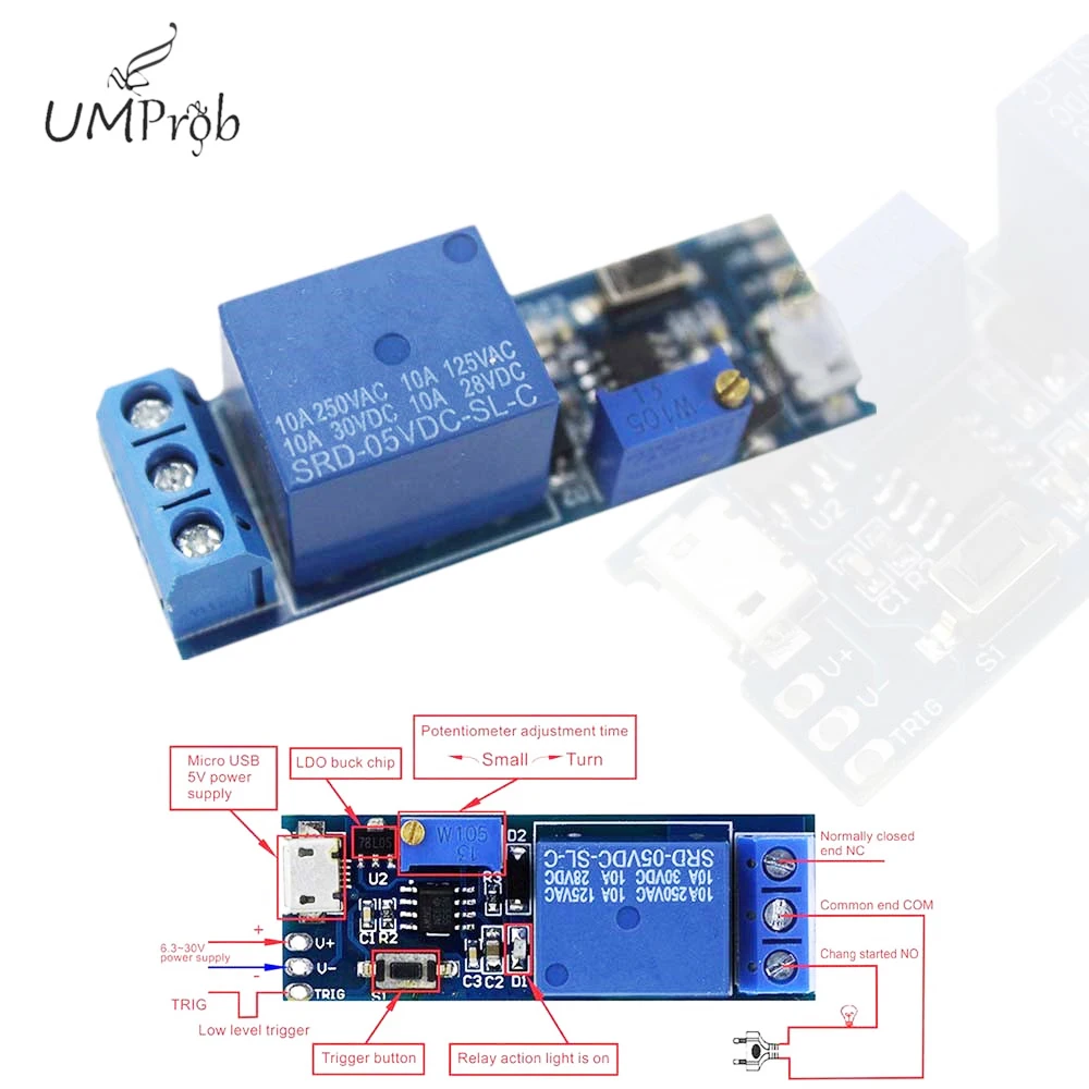 Micro USB Power Adjustable Delay Relay  5V-30V Trigger Delay Switch Timer Control Module