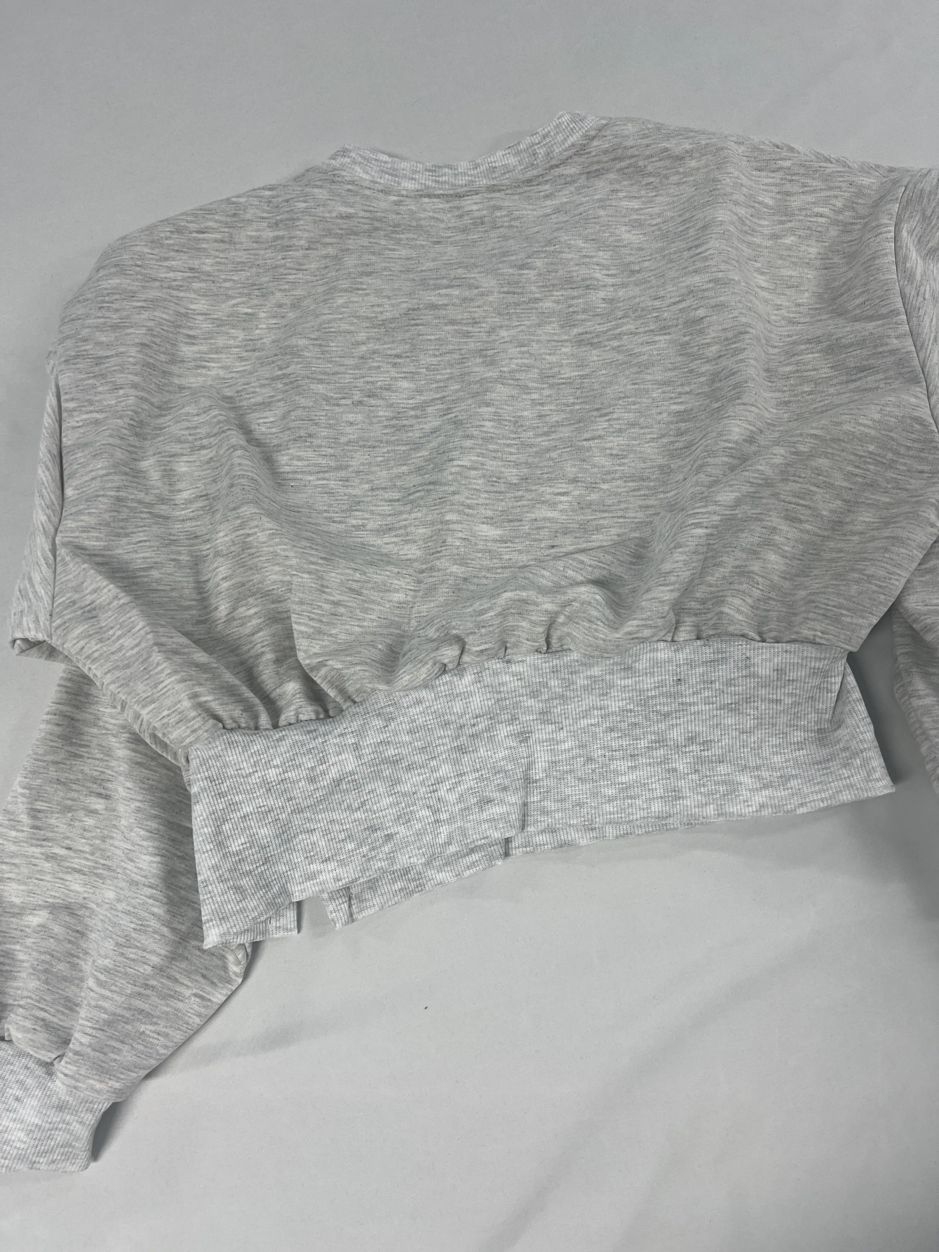 Crop Top Woman Y2K Sweatshirts Youthful Gray Clothes Side Split Irregular Hem Asymmetric Design Modern Fashion Forward Creative