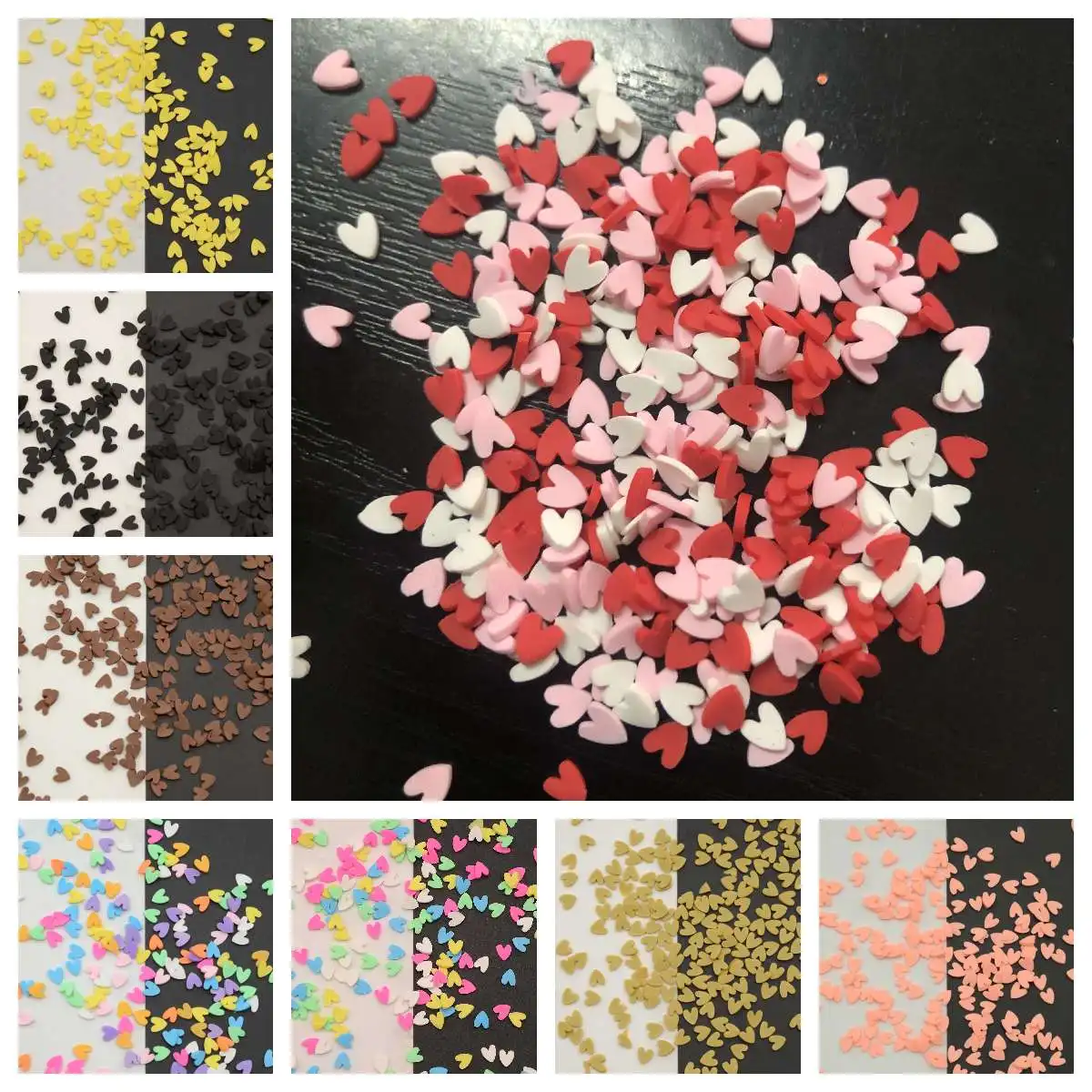 100G/Lot 5mm Polymer Clay Slices Heart Sprinkles Lovely Confetti for Crafts Making, DIY