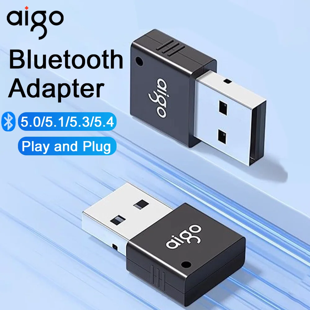AIGO USB Bluetooth Adapter Bluetooth 5.0/5.1/5.3/5.4 for Laptop PC Wireless Mouse Keyborad Music Audio Receiver USB Transmitter