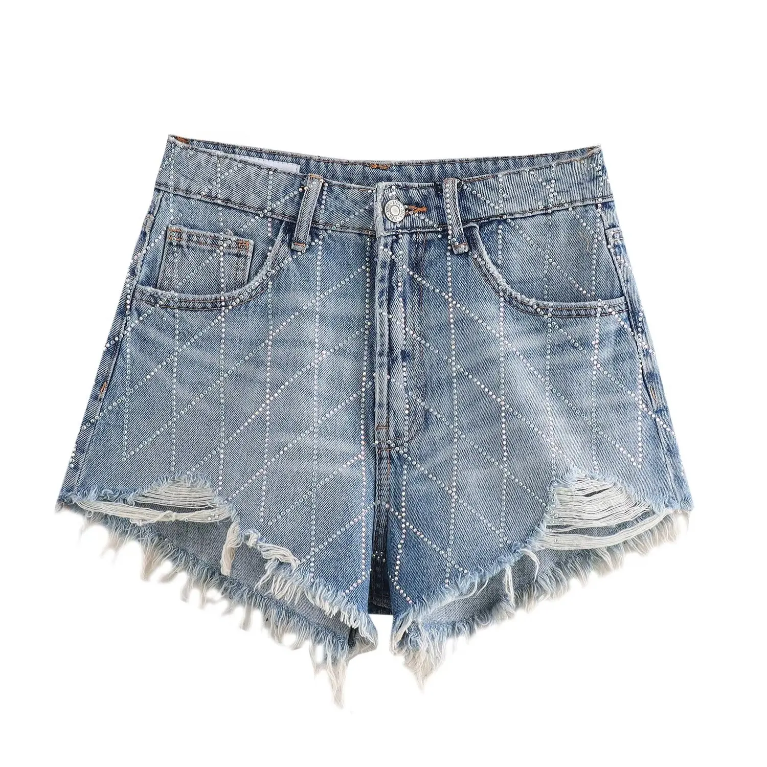 

Women 2024 Autumn New Fashion Minimalist Arc Line Bright Side Zipper Denim Shorts Chic Pocket Ornaments Joker Flash Casual Short