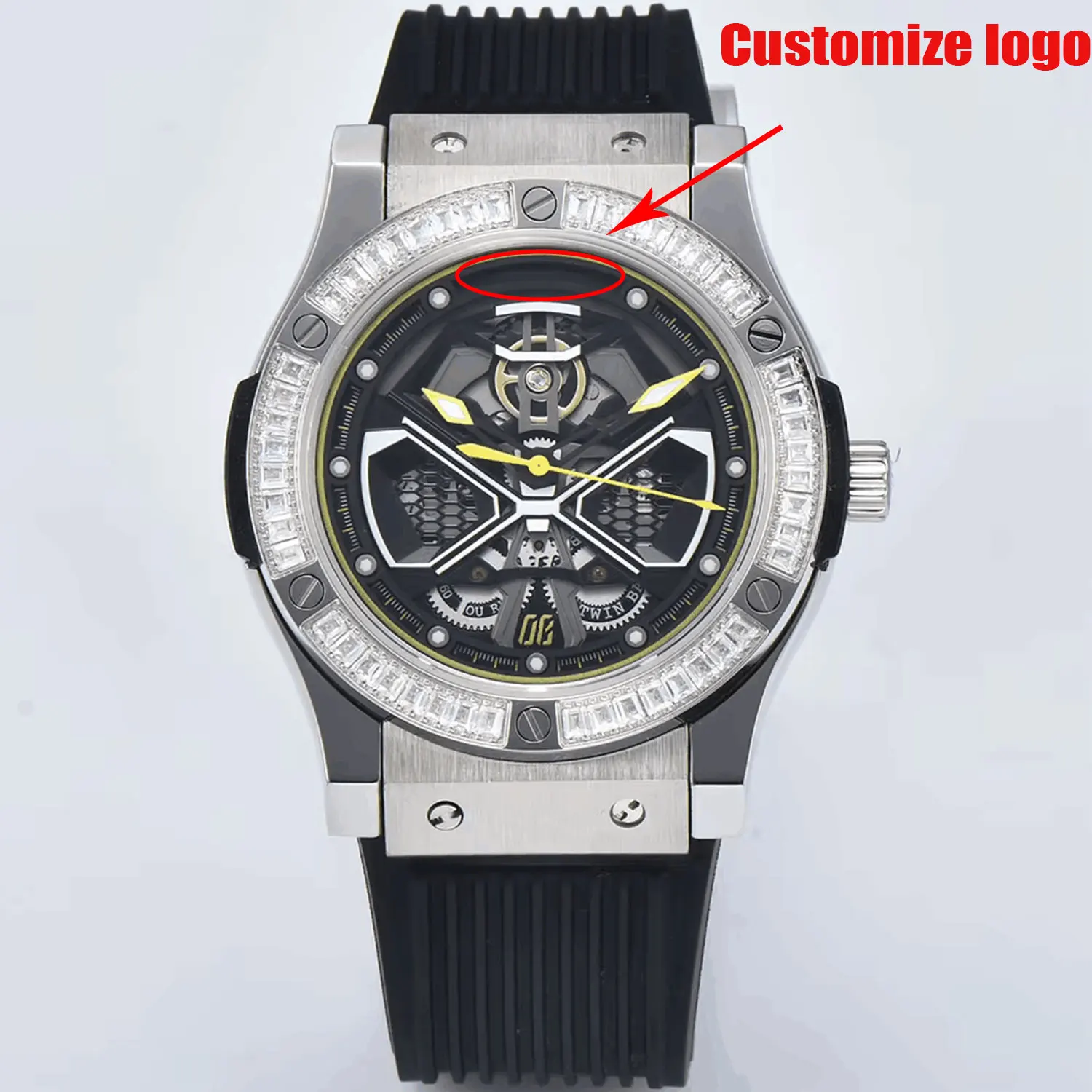 44.5mm 8215 automatic movement 10bar waterproof case 316L stainless steel sapphire glass green light clearly visible bottom