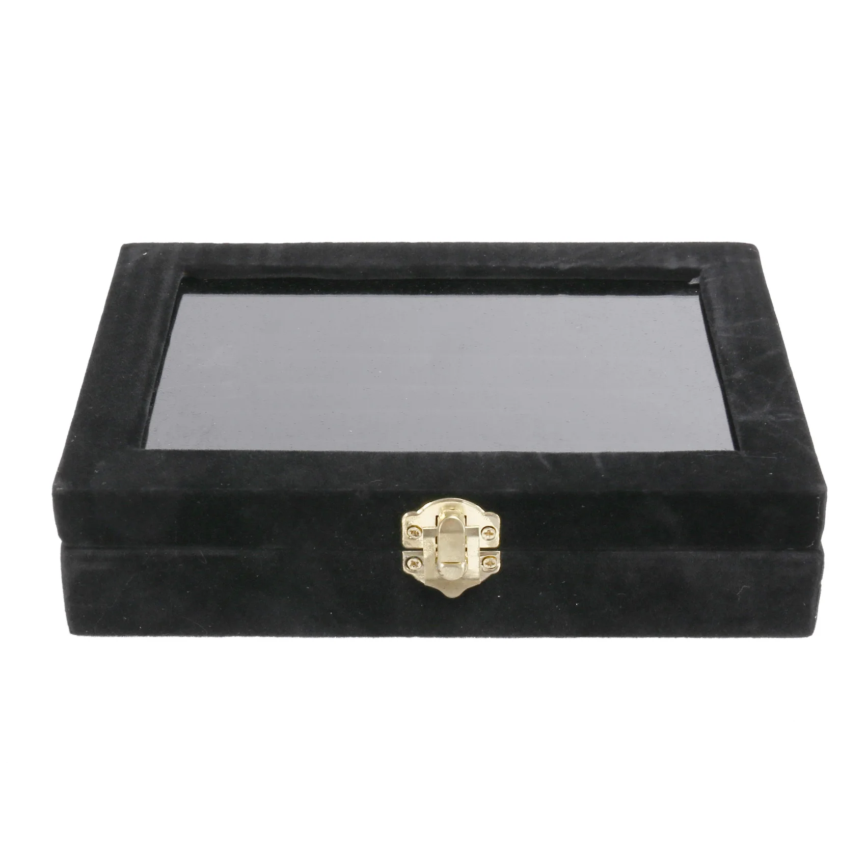 Velvet Glass Ring Earring Jewelry Display Organizer Box Tray Holder Storage Case, Black