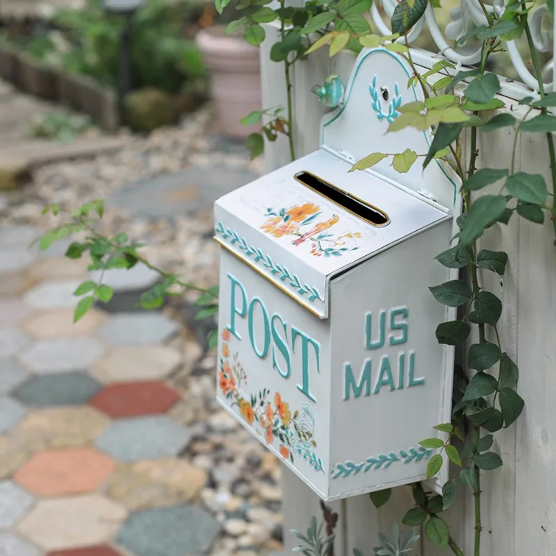 European fresh wind garden home mailbox wrought iron outdoor mailbox three-dimensional relief delivery box wall-mounted decorati