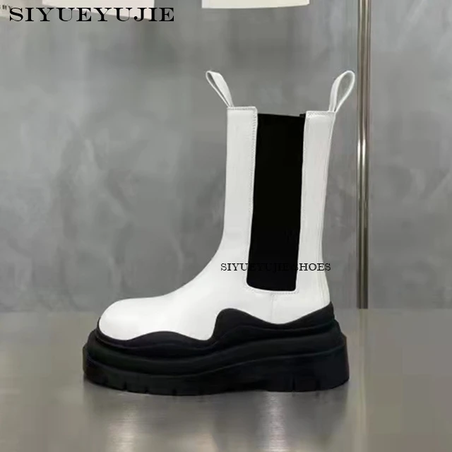 Stivaletti Chelsea piatti muslimex per donna cinturino elastico in vera pelle di mucca primavera autunno scarpe con plateau da donna fatte a mano