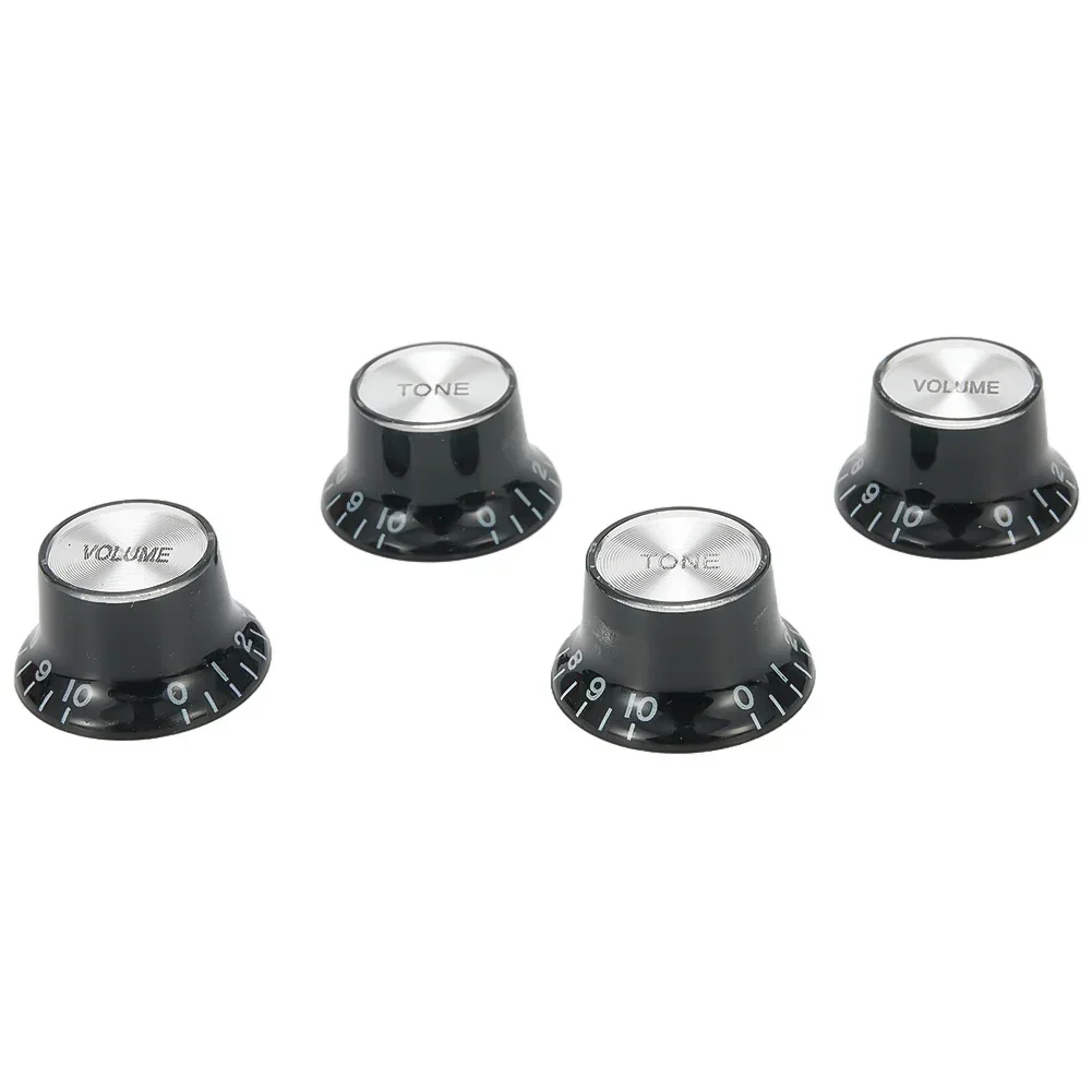 Guitar 2 Tone 2 Volume Control Knobs Silver Top Hat Bell For Gibson Les Paul SG Black & Transparent With Silver Top