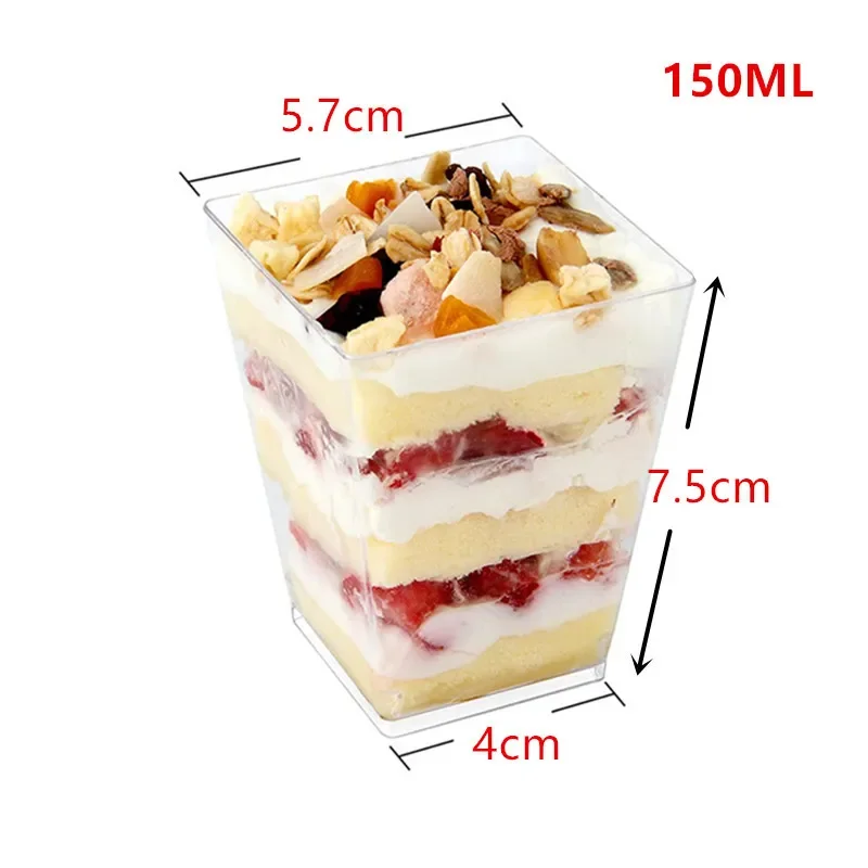 Disposable plastic mousse cups clear ladder square pudding jelly cups rigid dessert stand wood bran yoghurt airline cups 10/20pc