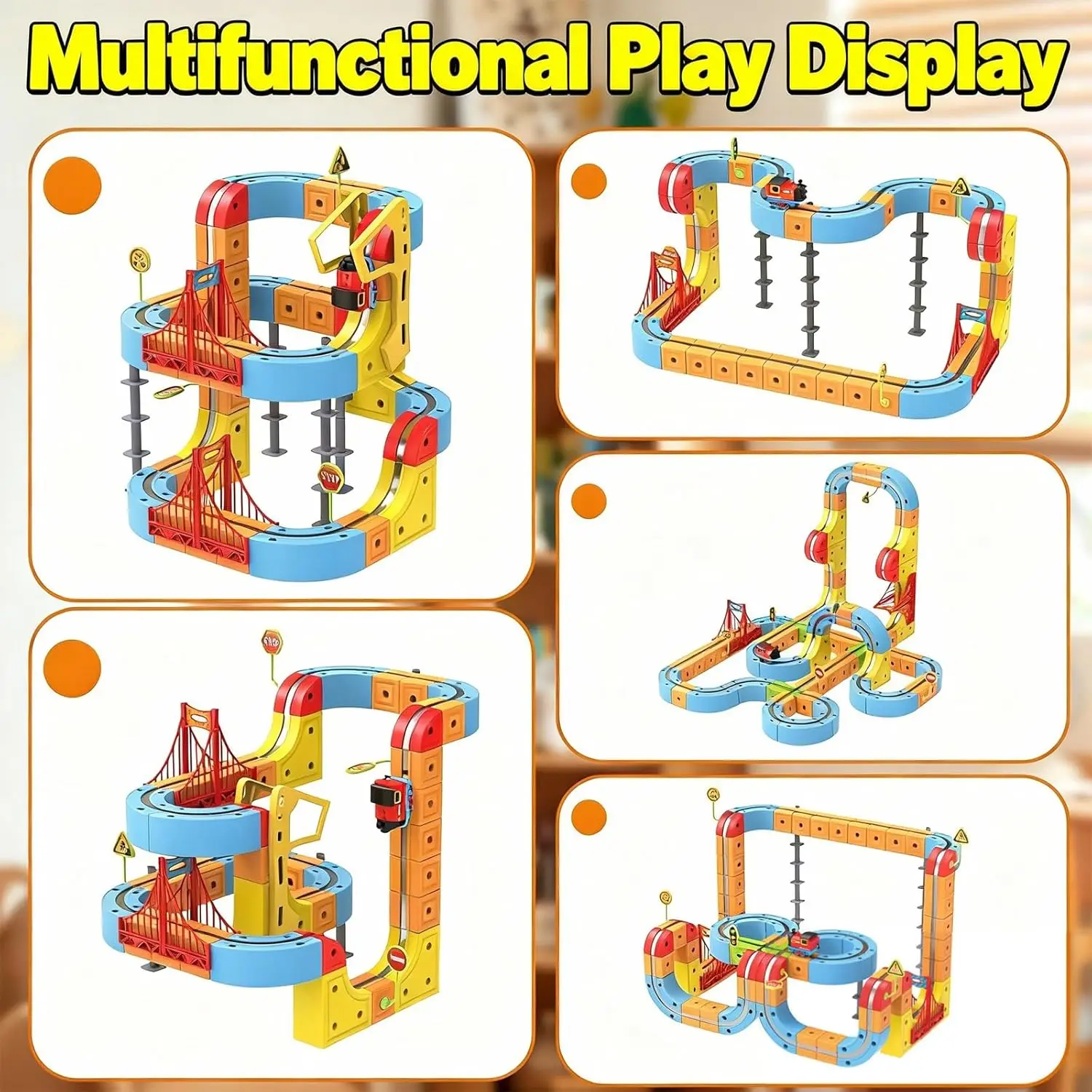 88 Uds. Juego de juguetes de pista magnética para coche, juego de bloques de construcción de pista de cubo DIY, cubo de riel eléctrico con señales de tráfico de tren, regalos de cumpleaños