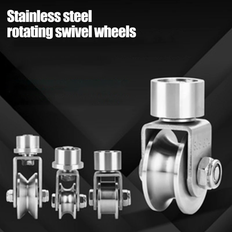 Stainless Steel Pulley Block Threaded Track Pulley Wheel Single Wheel Design for Rails Cable Hardware Installation M4YD