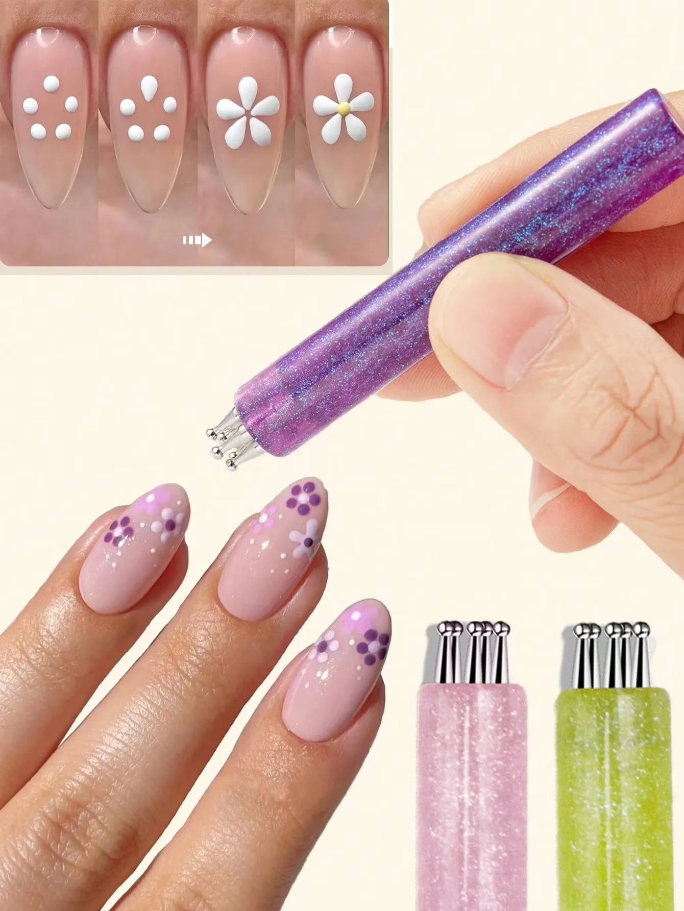 DIY Nail Art Dotting Tool 5-Dots 1.8mm Flower Design Rhinestones Pickers Manicure Drawing Pen for Creative Nail Design