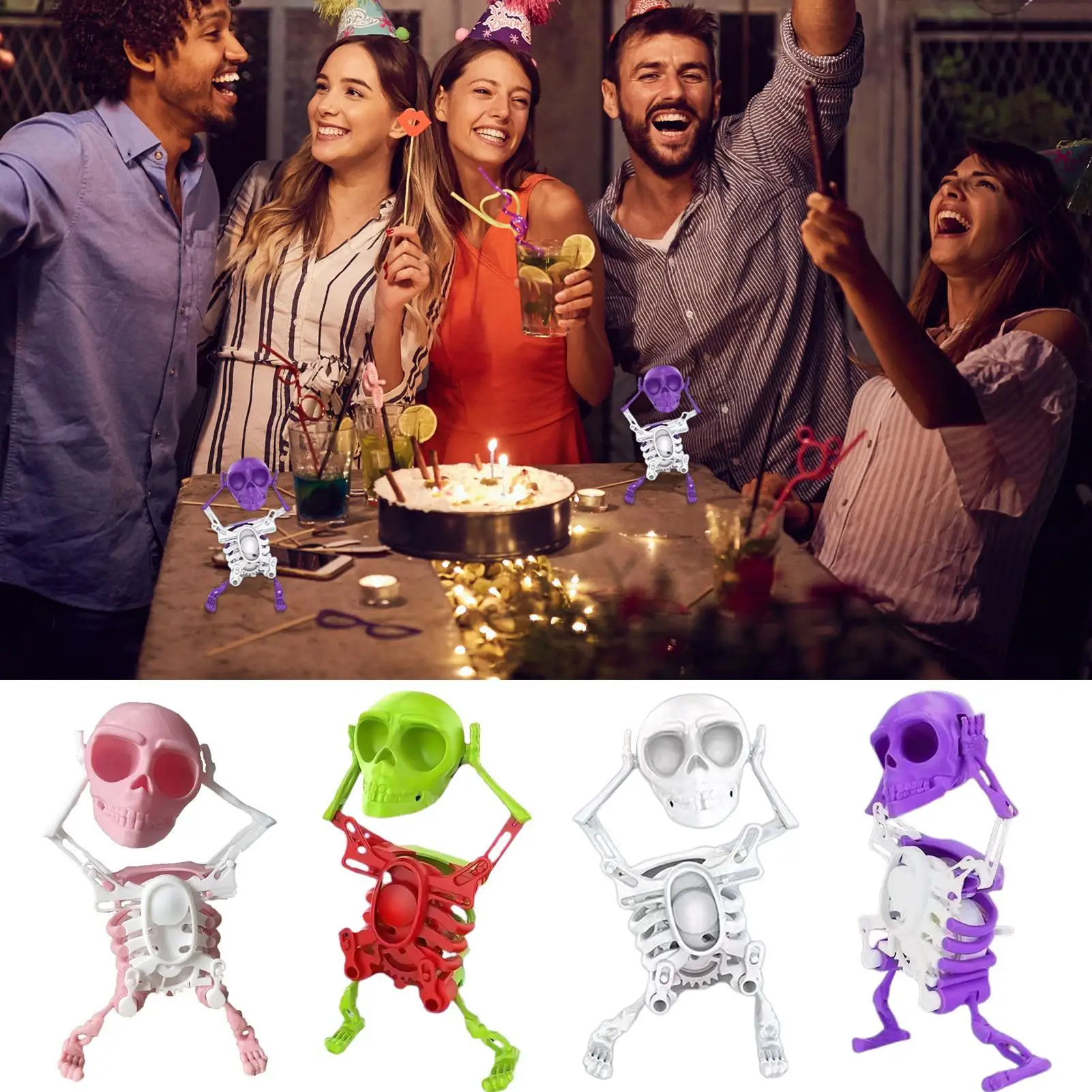 هالوين الرقص الهيكل العظمي عقارب الساعة يتأرجح ثلاثية الأبعاد نموذج الهيكل العظمي هالوين عقارب الساعة لعبة على شكل جمجمة للأطفال غرفة الجدول الرف دراسة