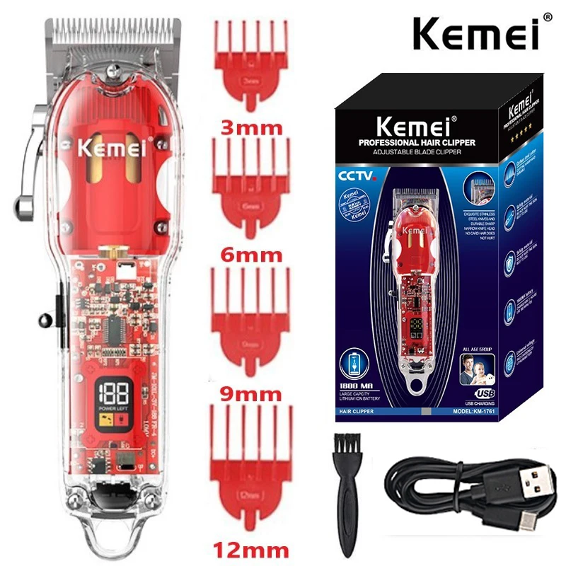 Kemei KM-1761 professional cordless hair clipper for men lithium beard hair trimmer electric hair cutting machine rechargeable