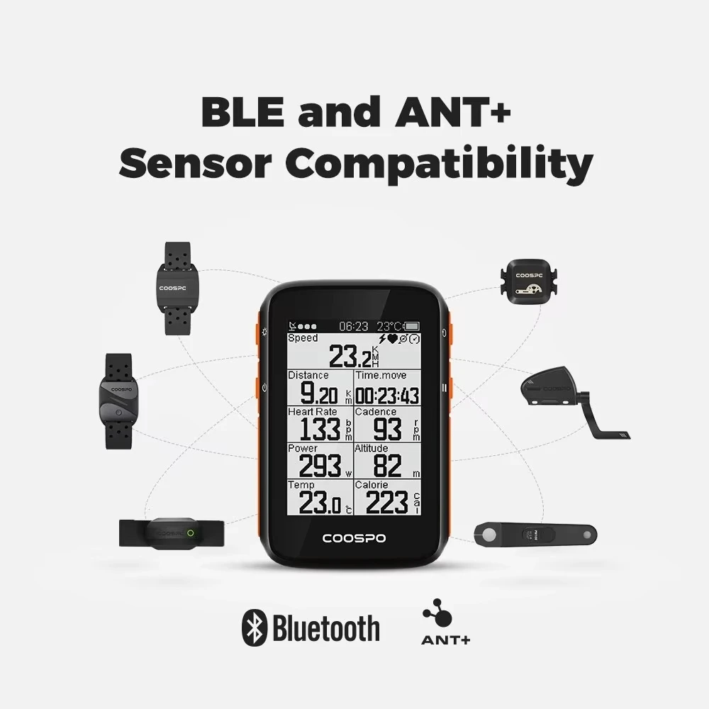 Coospo BC200 Bike Computer GPS 2.4inch ANT+Bluetooth5.0 Route Navigation Bicycle Speedometer Odometer Multi-Language Cycling