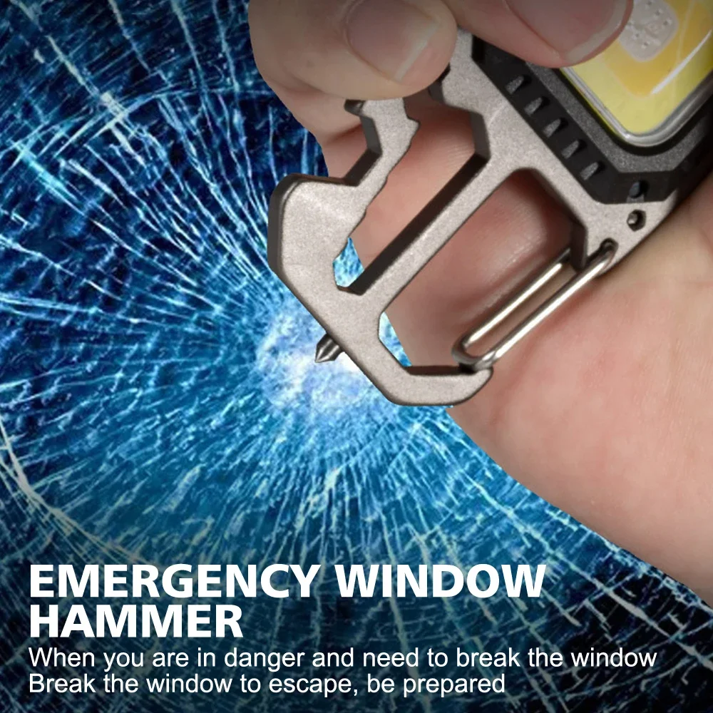 

Mini Portable Lamp Keychain Flashlight Outdoor Camping COB Work Light Emergency Lighting With Window Hammer Bottle Opener Lamp
